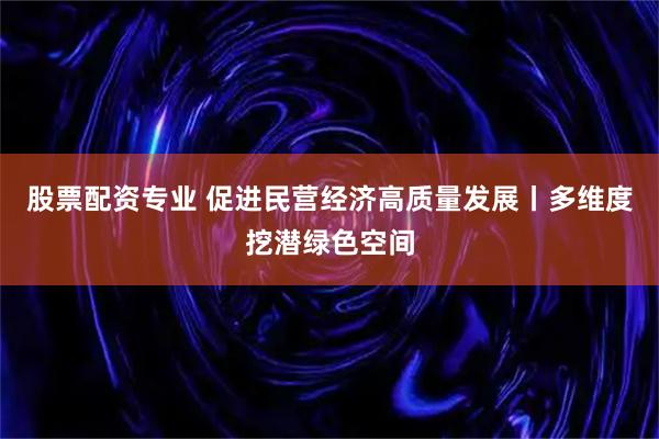 股票配资专业 促进民营经济高质量发展丨多维度挖潜绿色空间
